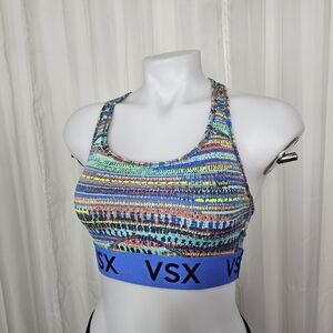 Victoria Sport VSX Vibrant Patterned Sports Bra Blue Bold Abstract Size Medium